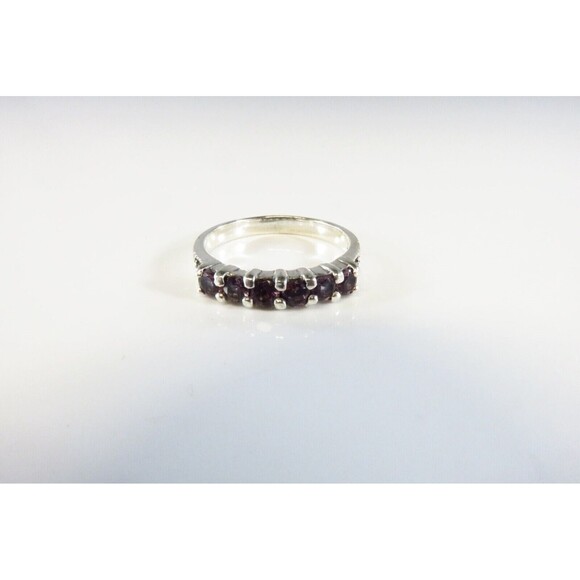 Sterling Silver Stackable Purple Glass Marcasite Accented Band Ring Size 7.25 - Picture 1 of 7